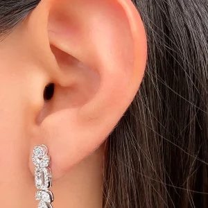 Par Arete Hojas, Rectangulo Con Gota Zirconias